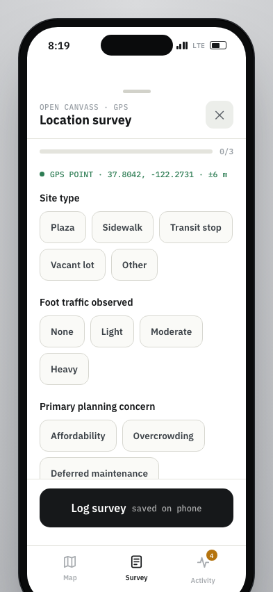 JJ prototype location survey form with chip answers