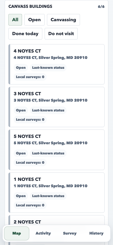 current PWA map scrolled down to the building list