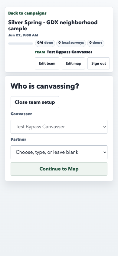 current PWA team setup panel