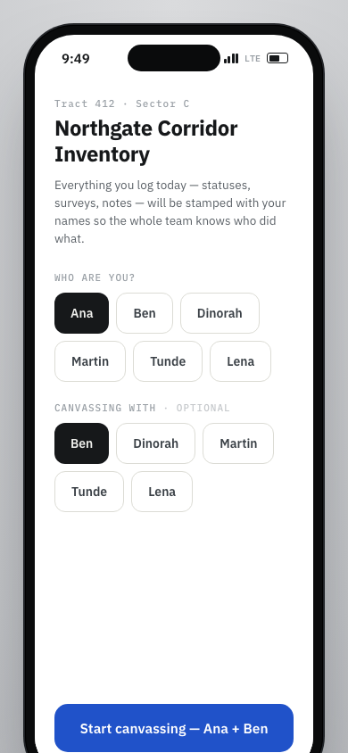 July 3 prototype session picker with Ana and Ben selected