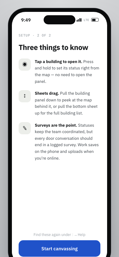 July 3 prototype first-run coaching screen