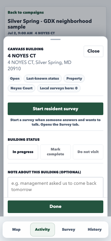 Current field PWA Activity tab