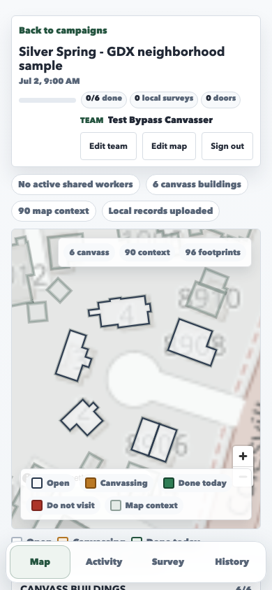 Current field PWA map start screen