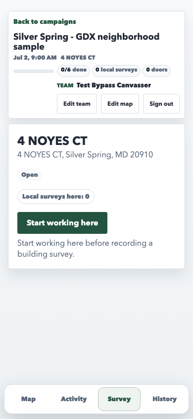 Current field PWA survey entry for selected building