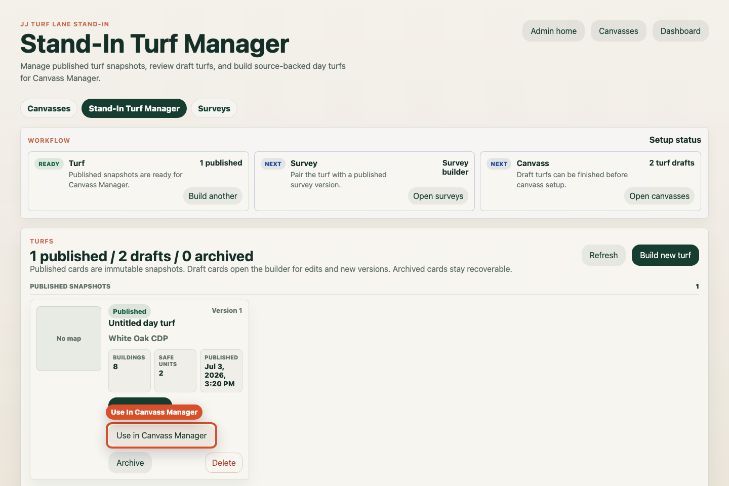 Annotated screenshot showing the Use in Canvass Manager action.