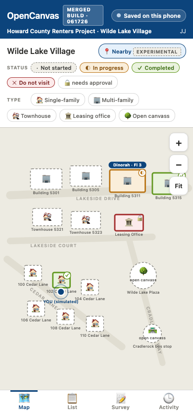 v5 map with Nearby enabled and simulated user location