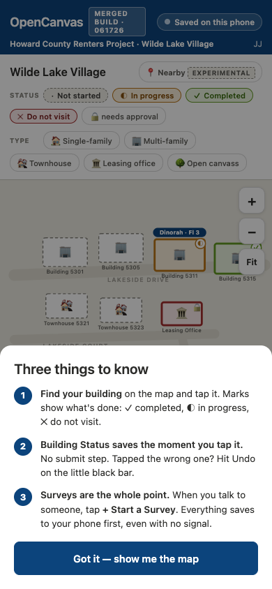 v5 welcome coach overlay with three field loop reminders